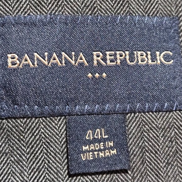 Banana Republic Mens Gray Herringbone Blazer 44L Two-Button Suit Jacket Long Sle - Picture 5 of 16